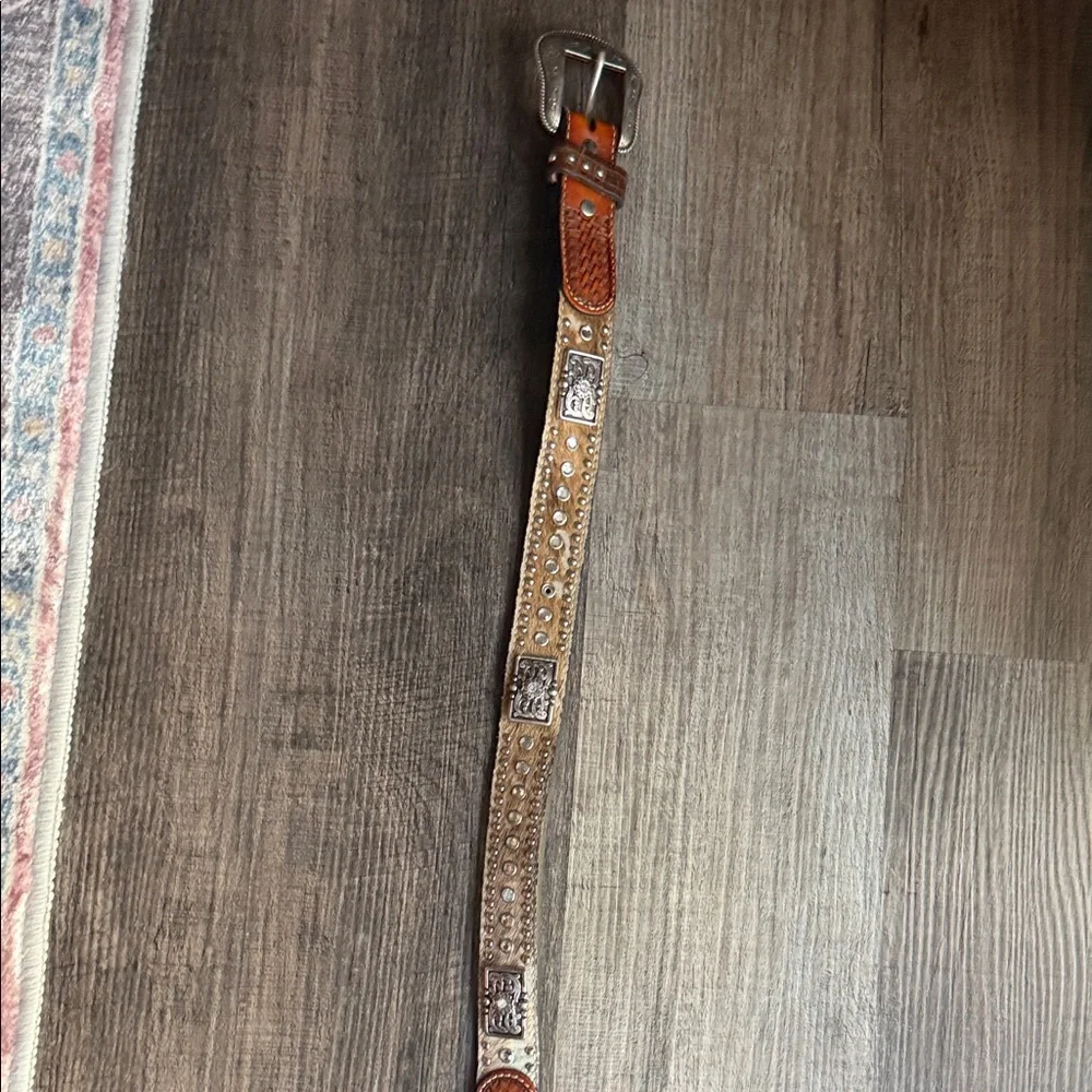 Nocona Brown Leather Western Belt with Silver Concho Buckle